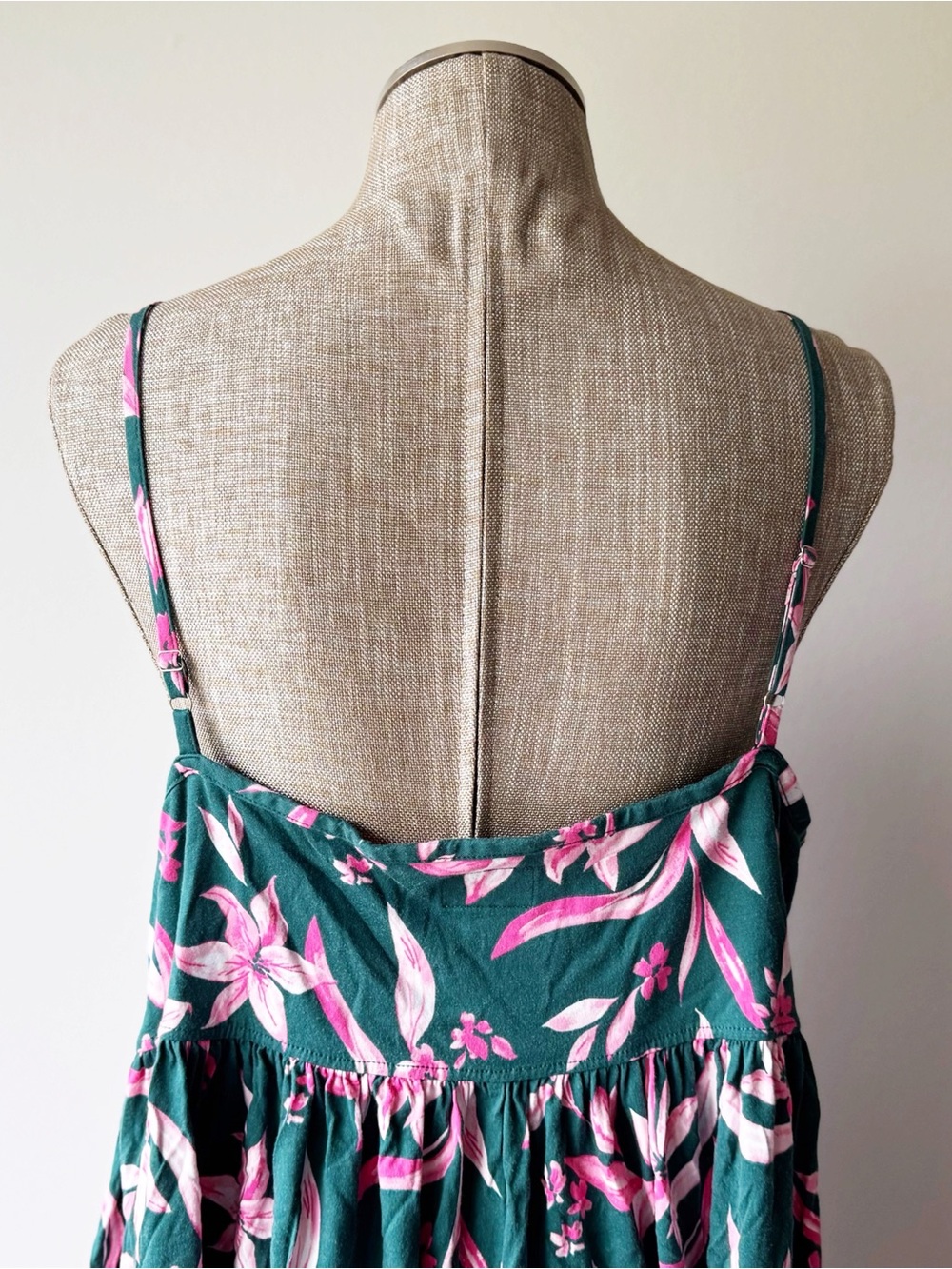 Petite Plume Pima Serene Lounge Dress, Green and Pink Floral Nightgown - Picture 9 of 12